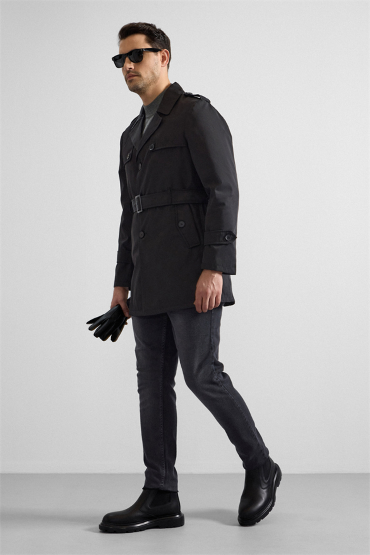 SÜVARİ  Siyah Slim Düz Cepsiz Trençkot - Görsel 5