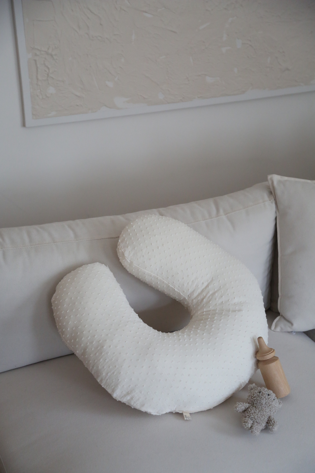 BabyKAR Ponponlu Emzirme Yastığı %100 Pamuk Müslin - Ekru fotoğrafı 6 (önizleme)