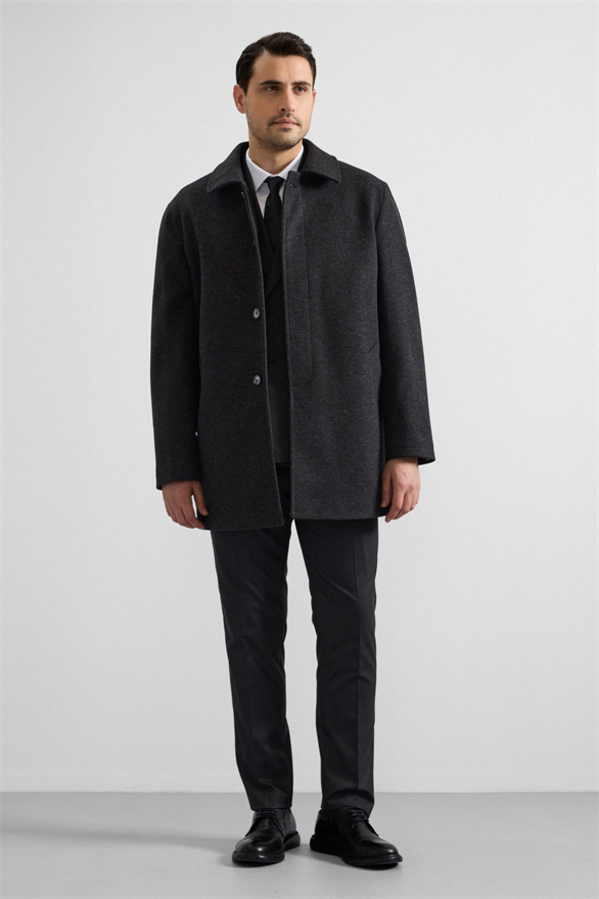 SÜVARİ  Antrasit Regular Bebe Yaka Düz Yan Cepli Kaban