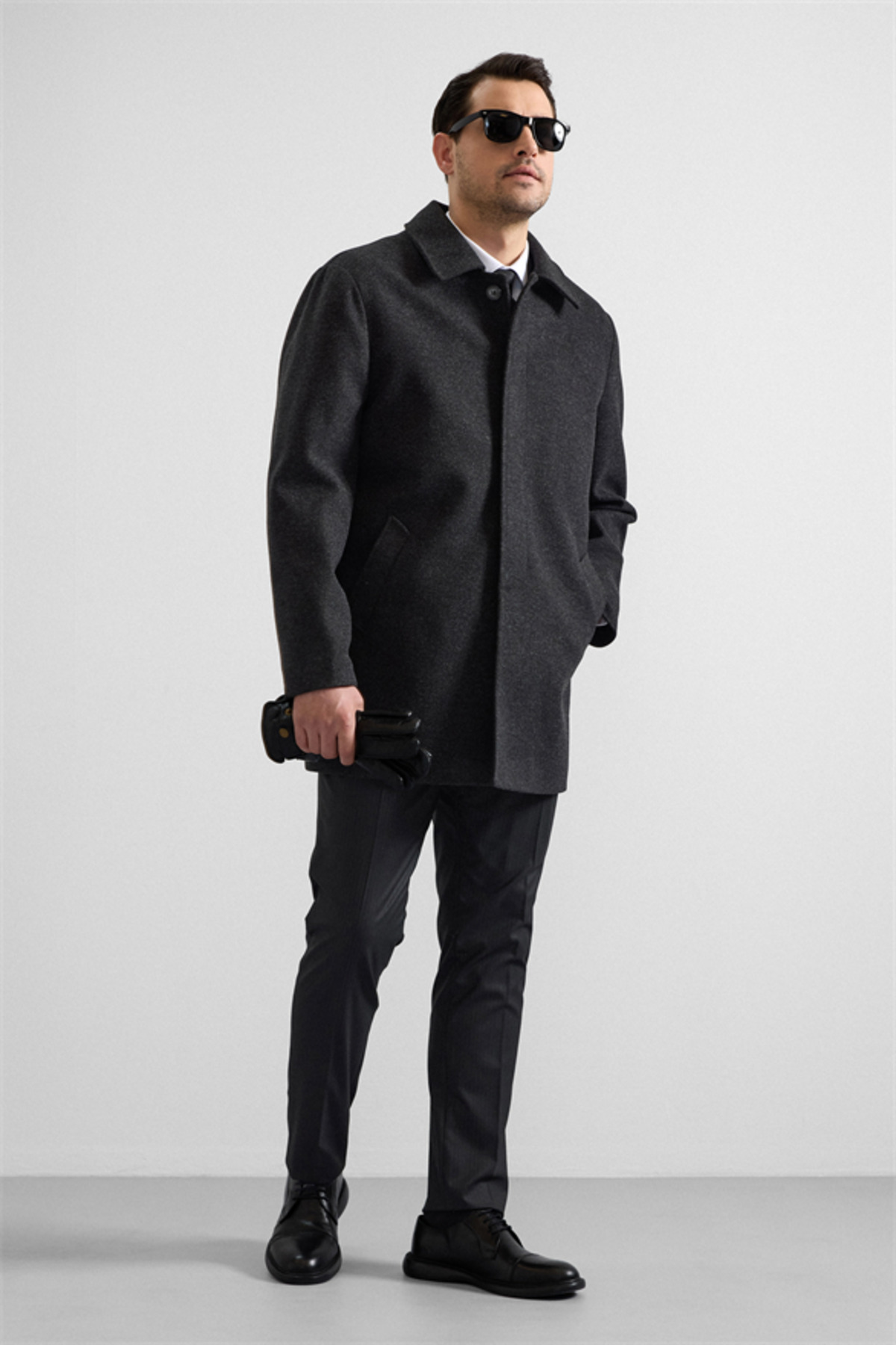 SÜVARİ  Antrasit Regular Bebe Yaka Düz Yan Cepli Kaban - Görsel 9