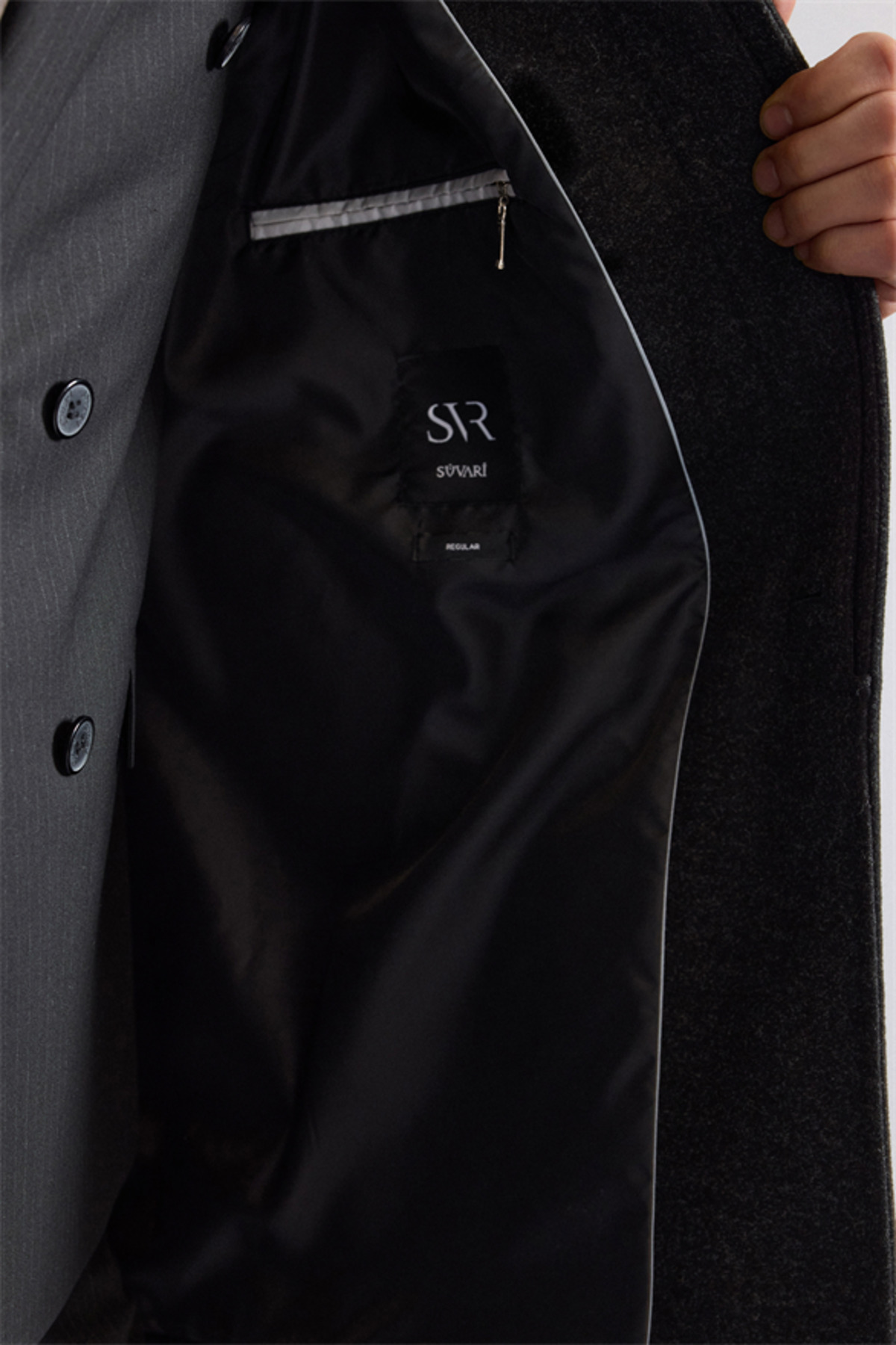 SÜVARİ  Antrasit Regular Bebe Yaka Düz Yan Cepli Kaban - Görsel 6