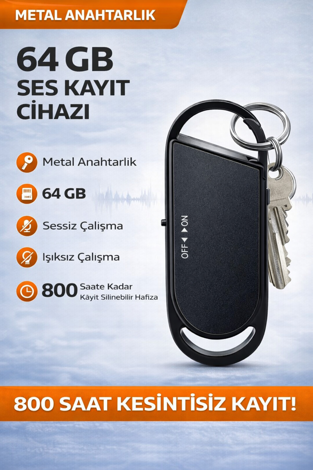 AtaTechs 64GB Anahtarlık Ses Kayıt Cihazı Metal Gizli Mini