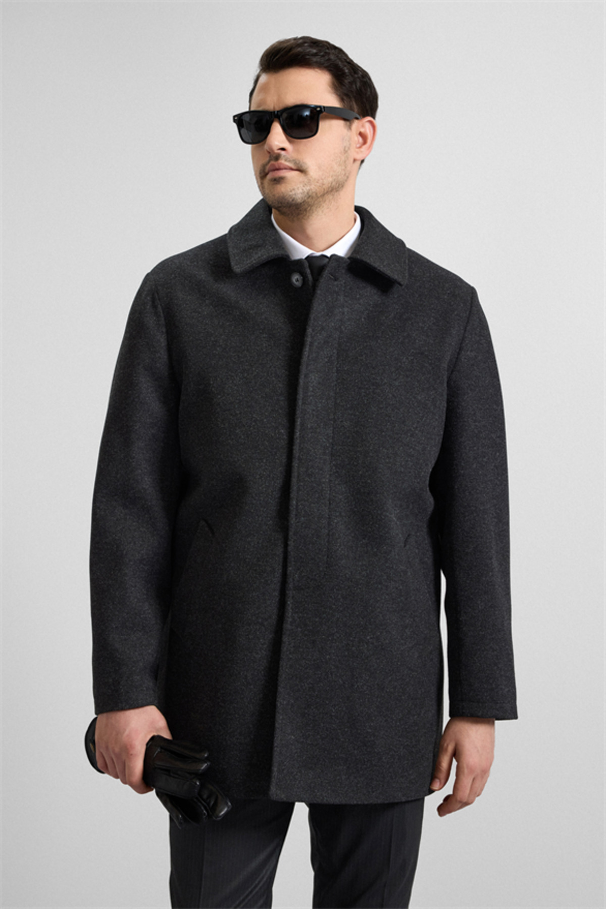 SÜVARİ  Antrasit Regular Bebe Yaka Düz Yan Cepli Kaban - Görsel 3