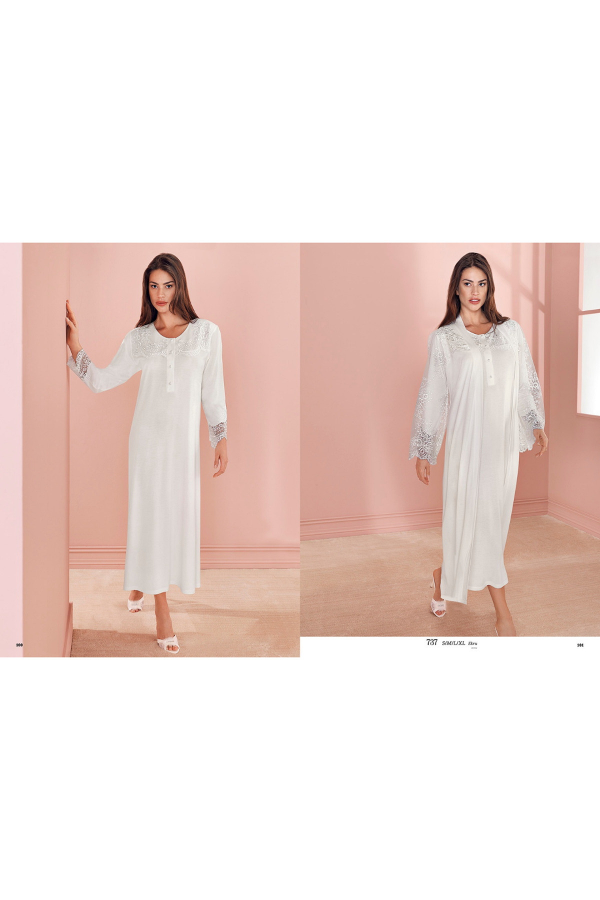 Espuar Kadın 737 Penye Rahat Uzun Gecelik ve Sabahlık Lohusa Takım