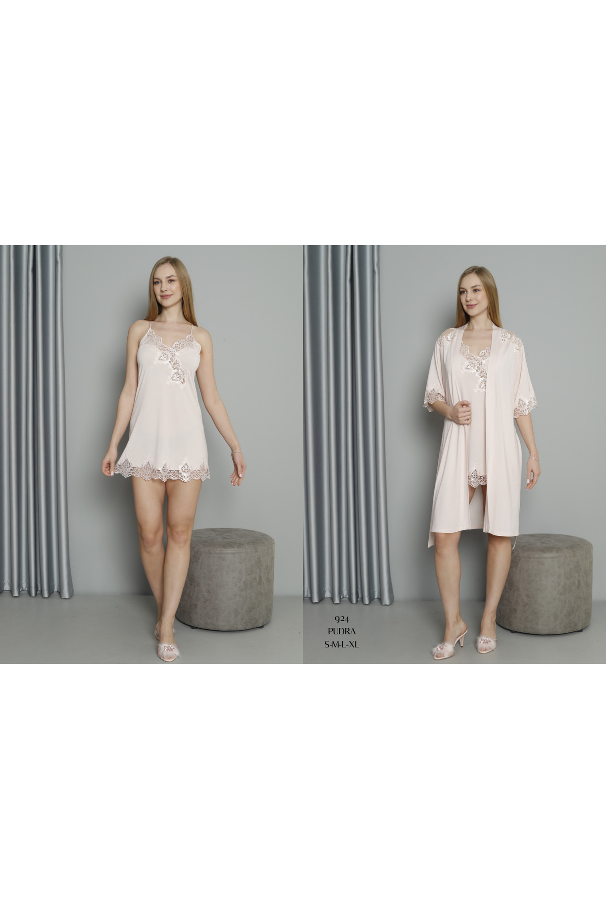 Espuar 924 Brodeli 2 Li Penye Gecelik Sabahlık Takım