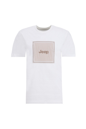 Jeep Bisiklet Yaka Baskılı Kırık Beyaz Erkek T-Shirt J6SM-TST7280