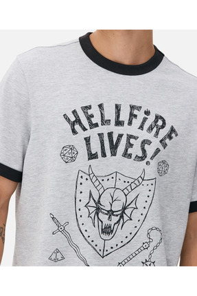 Freak Tshirt Kısa Kollu Hellfire Lives Baskılı Gri Siyah T-Shirt