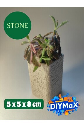 DIYMaX STONE Model Dekoratif Saksı 5x5x8 cm – Parmaklık Desenli Modern Mini S...