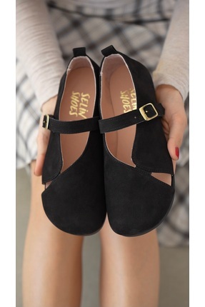 selin shoes Velien Hakiki Deri Ayarlanabilir Toka Detaylı Asimetrik Kesim Kad...