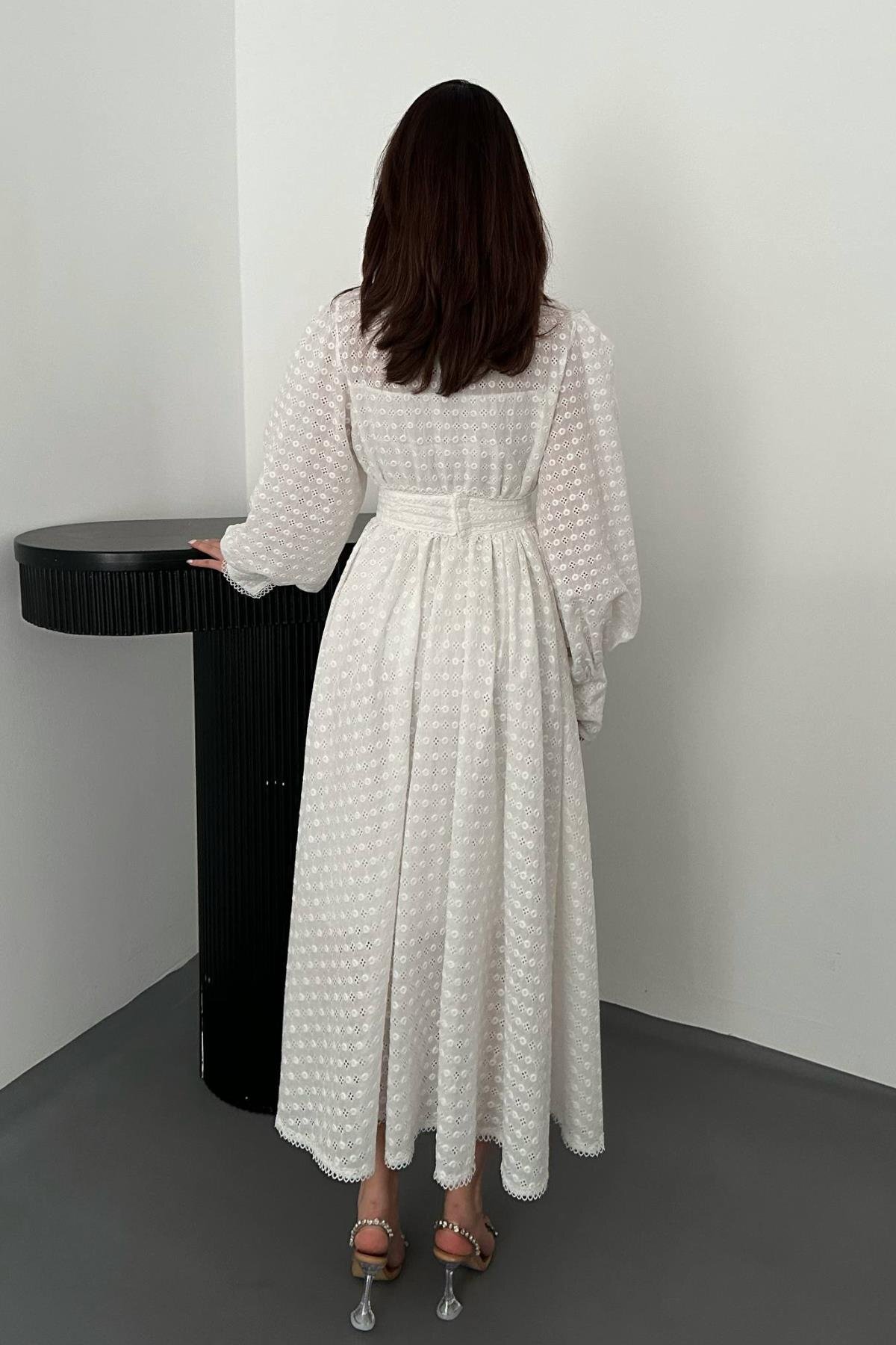 Lady Pixie  Beyaz Brode Fisto Elbise - Görsel 5