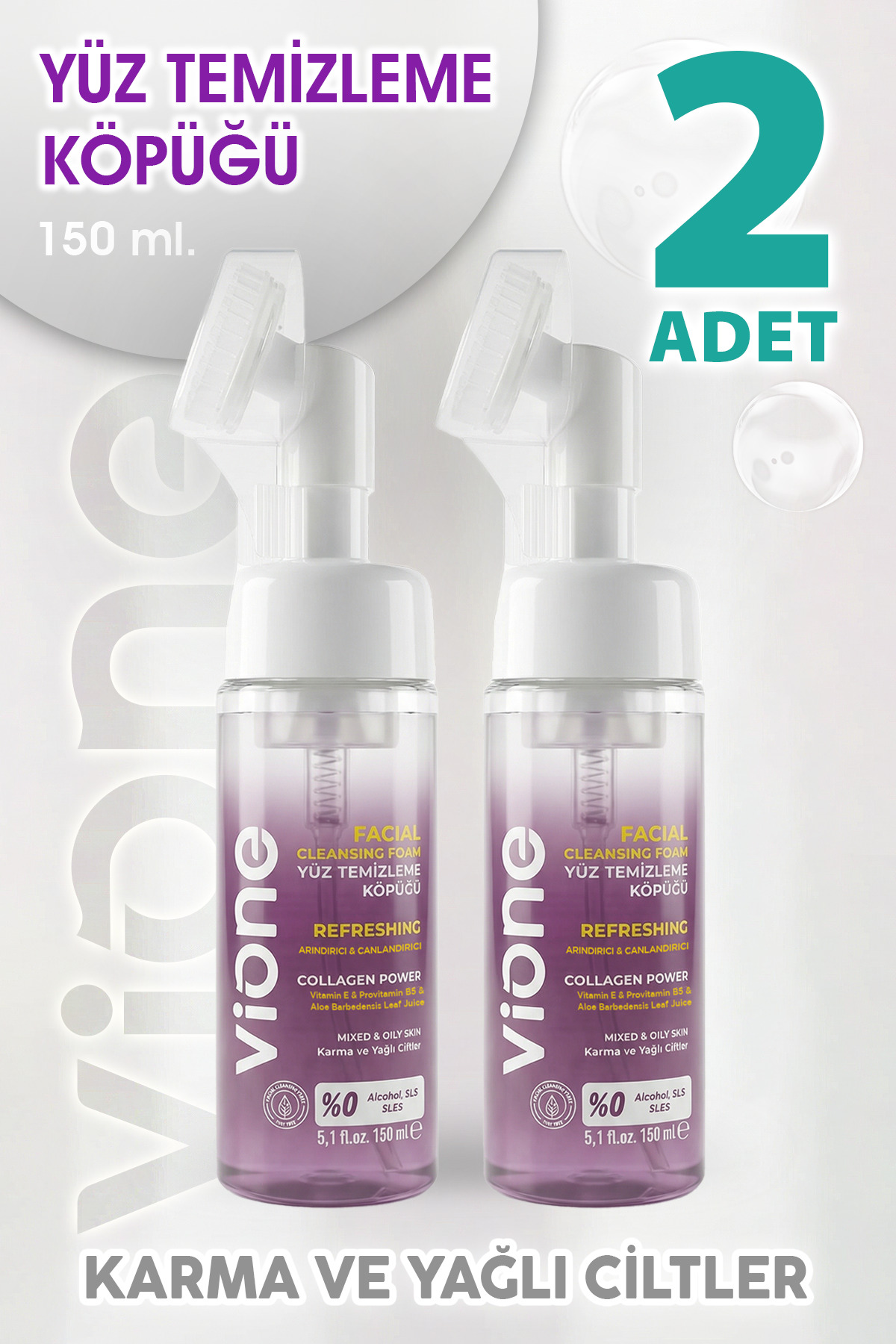 vione Yüz Temizleme Köpüğü Arındırıcı & Canlandırıcı Masaj Başlıklı 150ml 2 Adet — 1000000774566