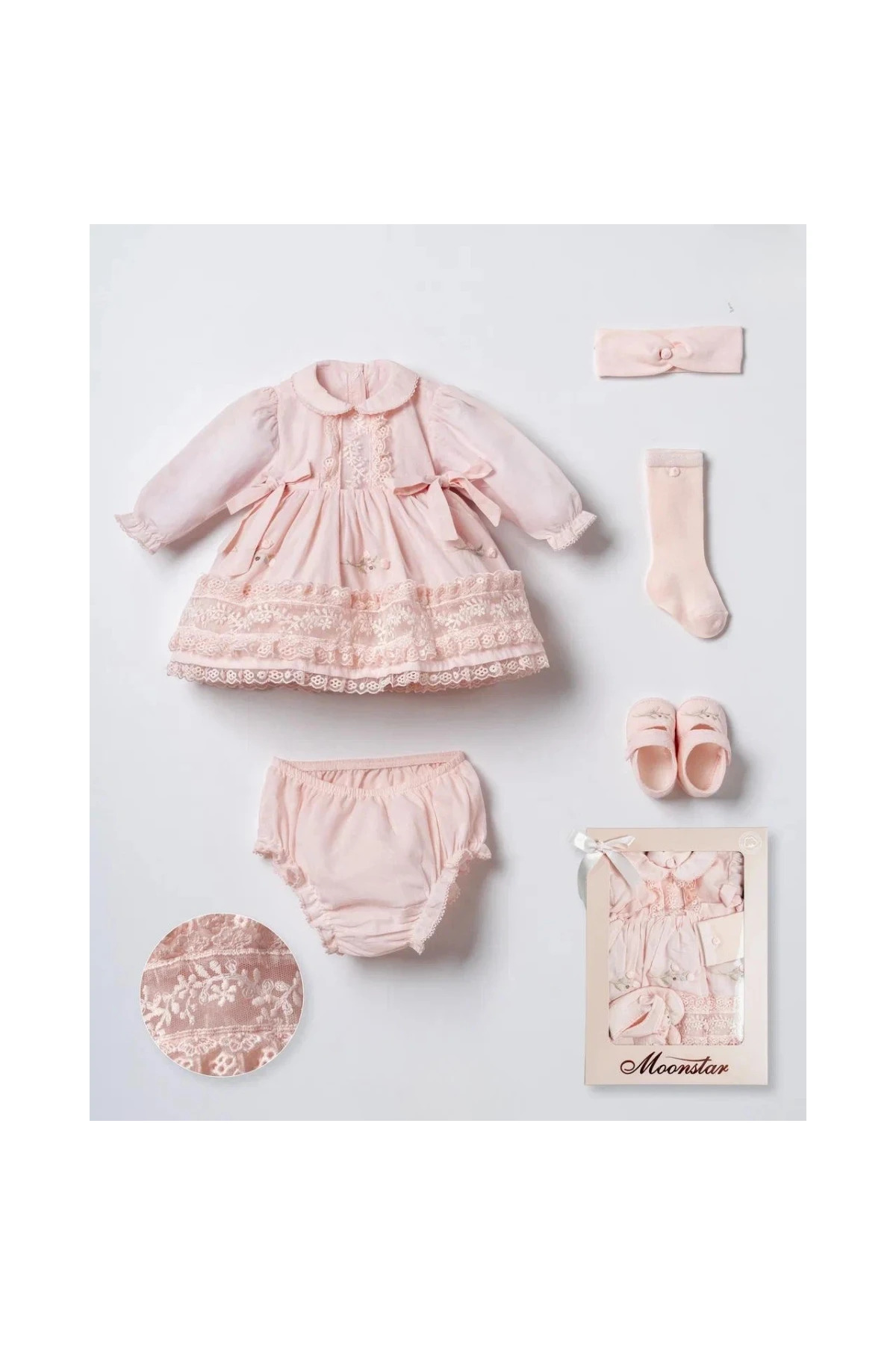 LisaLoom Baby Girl Lace Dress Set 3-6 Months – Set of 5 Special Occasion Mevlüt Bayram Combination