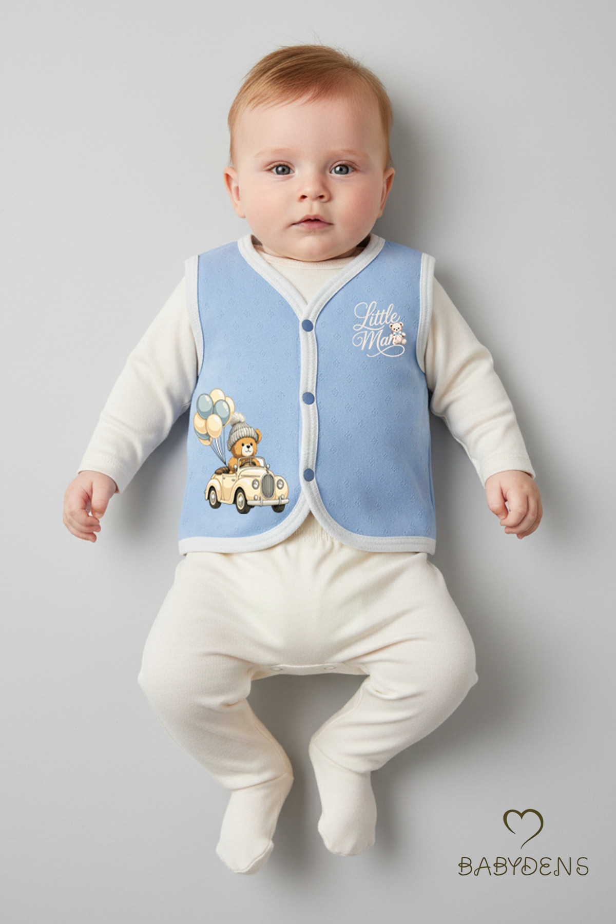 BABYDEN'S Erkek Bebek 3’lü Jakarlı Yelek Set Çıtçıtlı Bebek Yeleği Ayıcık Baskılı,Pamuklu,Yenidoğan Yelek Seti fotoğrafı 3 (önizleme)