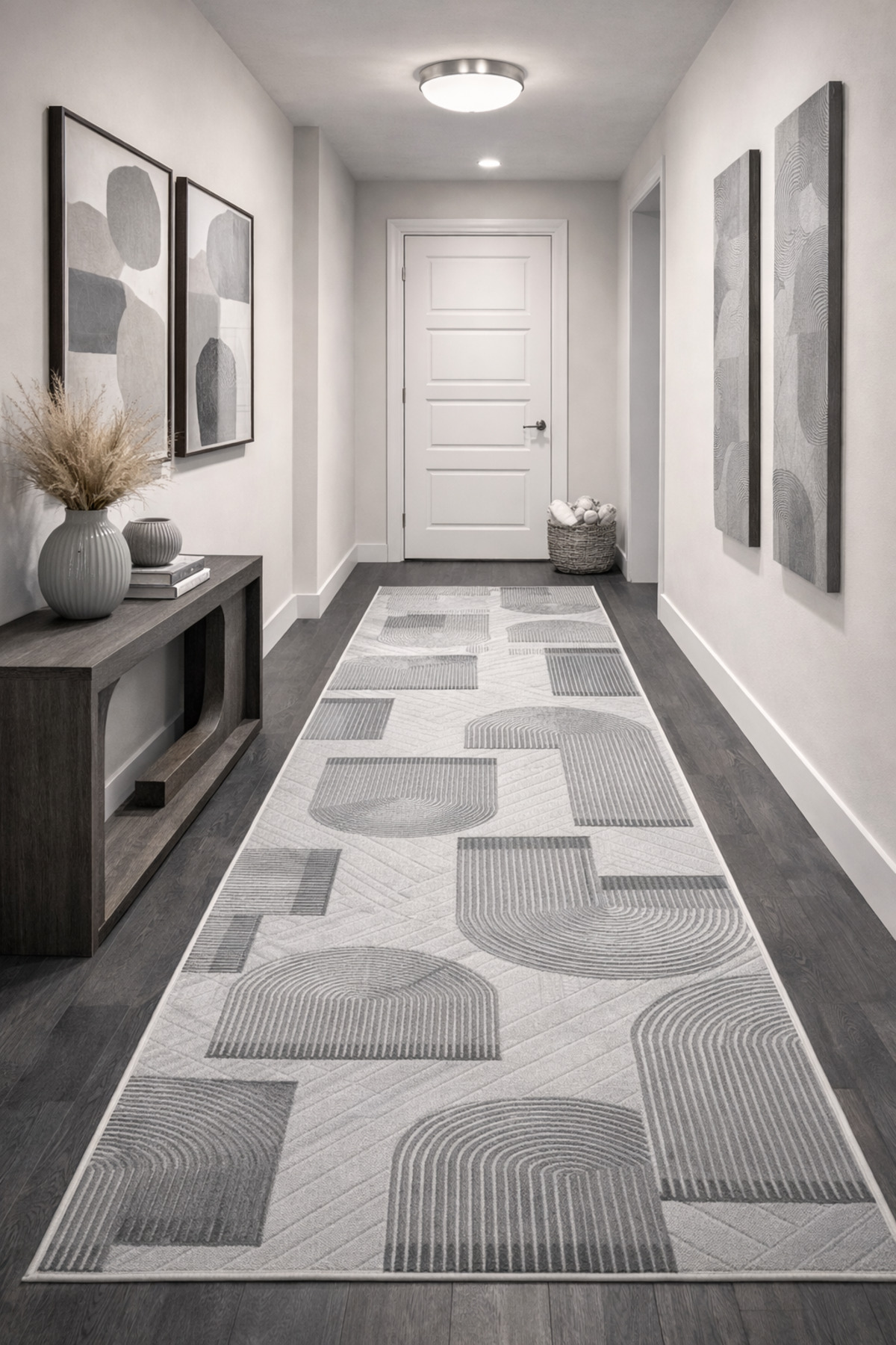 Runner Carpet 3021 Grey Anti-Slip Base Washable Stain Resistant Custom Size Entry Carpet