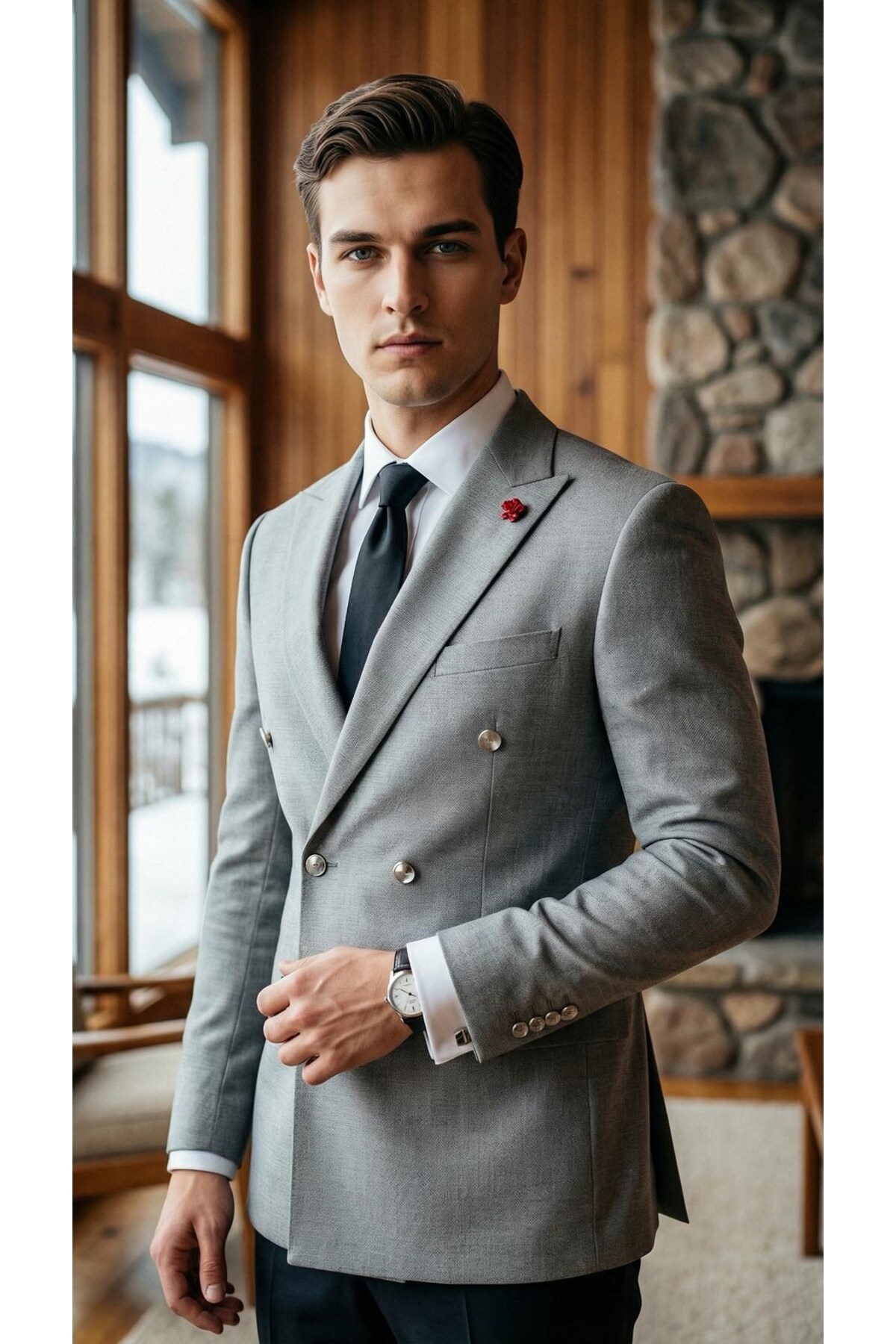 Plus Scorpion  Slim Fit Erkek Kruvaze Blazer Ceket – Silver Düğme Detaylı Premium Tasarım - Görsel 4