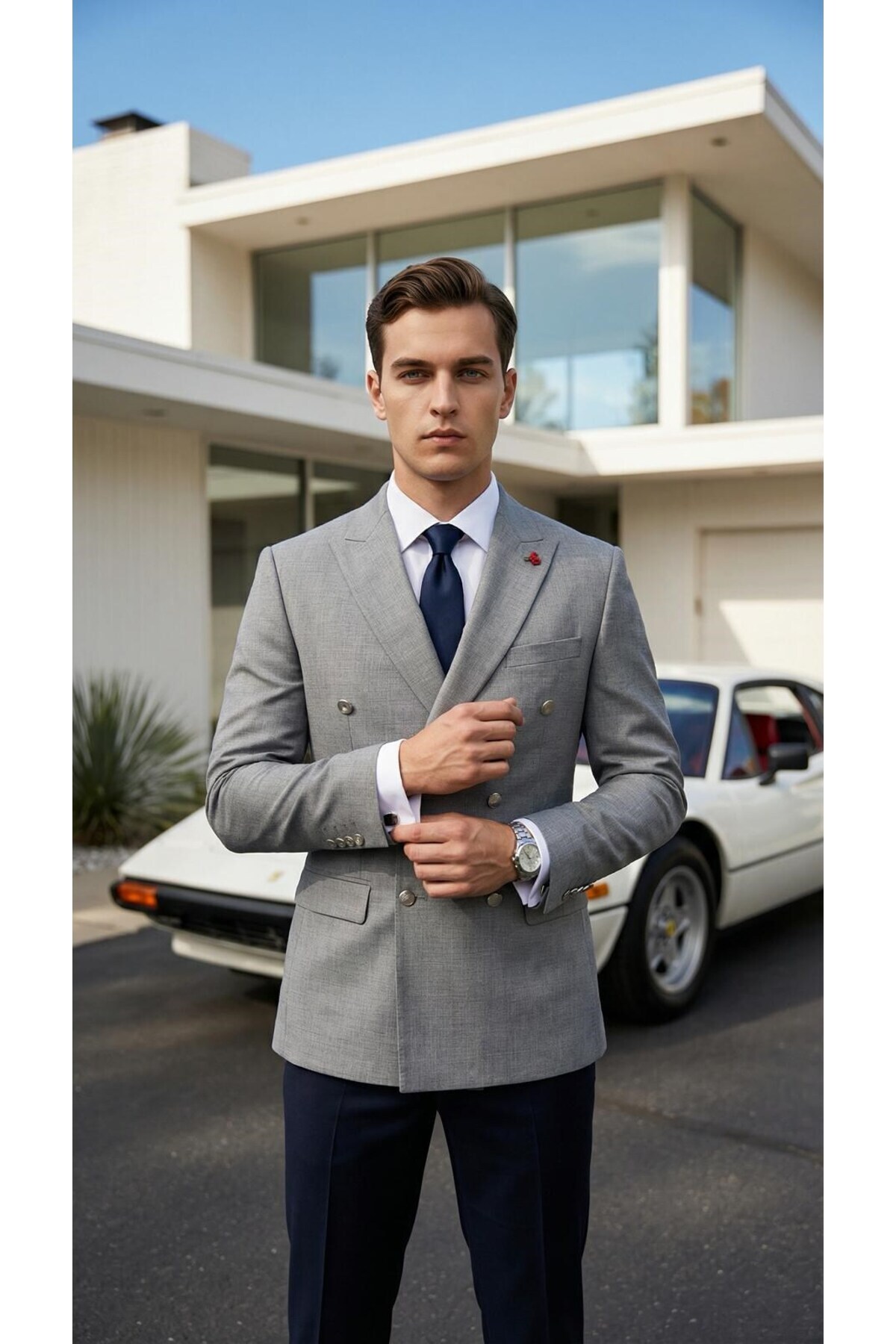 Plus Scorpion  Slim Fit Erkek Kruvaze Blazer Ceket – Silver Düğme Detaylı Premium Tasarım - Görsel 5