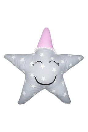 Gri Yıldız Pembe Kombin Şapkalı Ay Dekor Yastık Candybabynest45