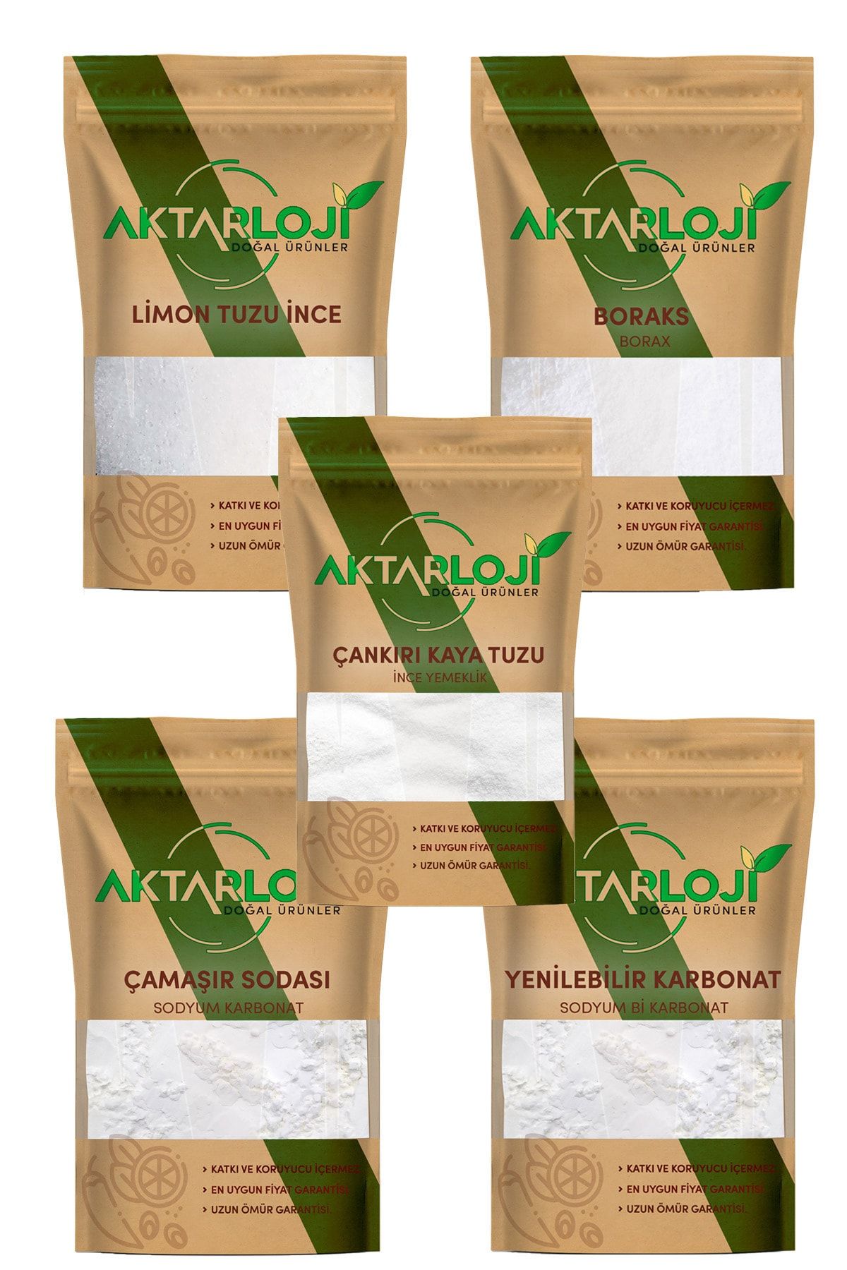 aktarloji Doğal Temizlik Seti, 2 Kg Karbonat, 2 Kg Çamaşır Sodas, 2 Kg Boraks, 2 Kg Kaya T, 500 Gr Limon Tuzu