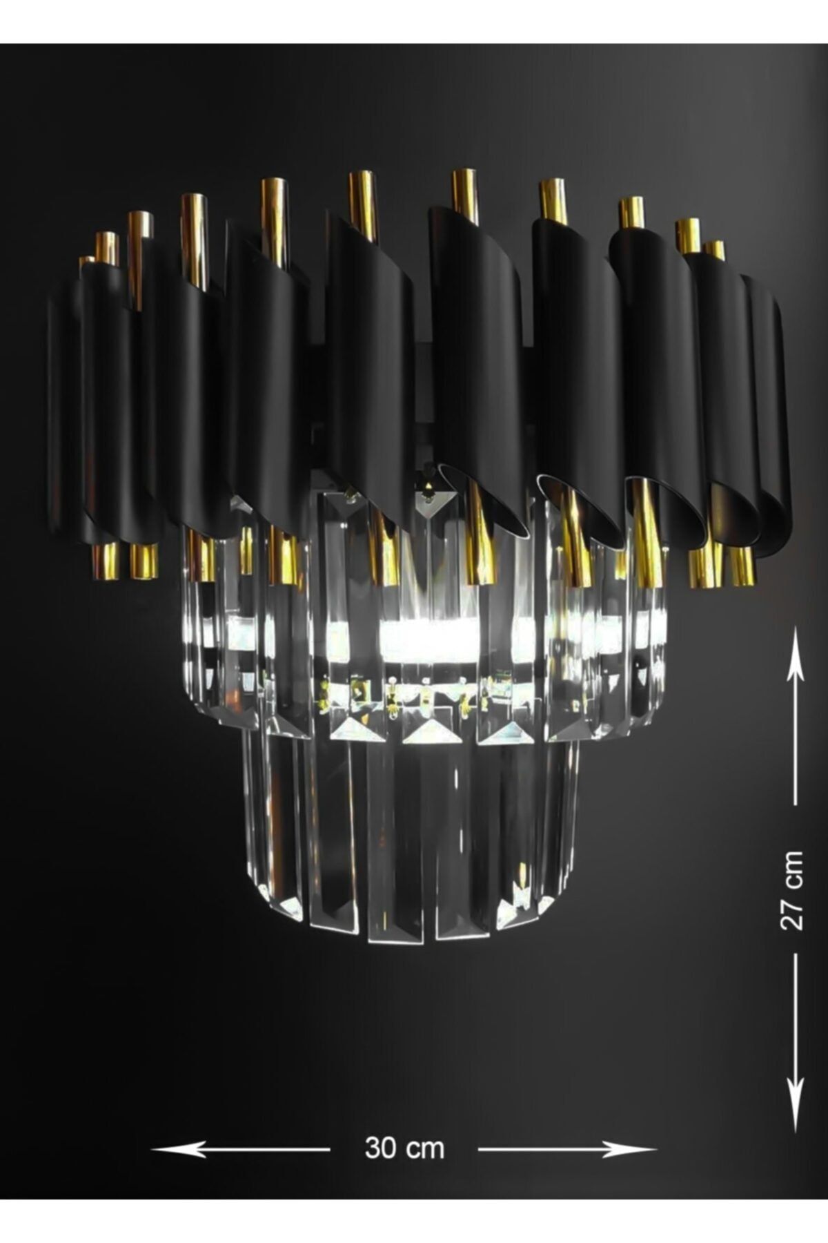 MATMAZEL AKSESUAR Duvar Apliği Zamira 30 Cm Lik Kristal Taşlı Duvar Apliği (BLACK-GOLD)