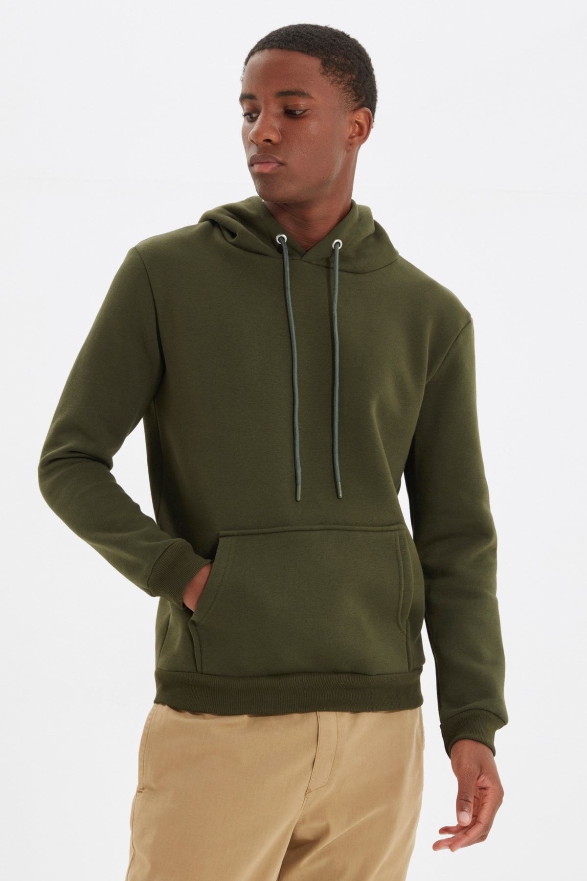 Trendyol Collection Khaki Basic Men s Regular Cut Hooded Thick