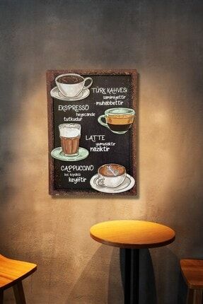 3 Boyutlu Ahşap Tablo - Kahve Çeşitleri Mutfak Cafe Için 3d Görünümlü Mdf Duvar Dekoru 20x30 Cm NT0X00077