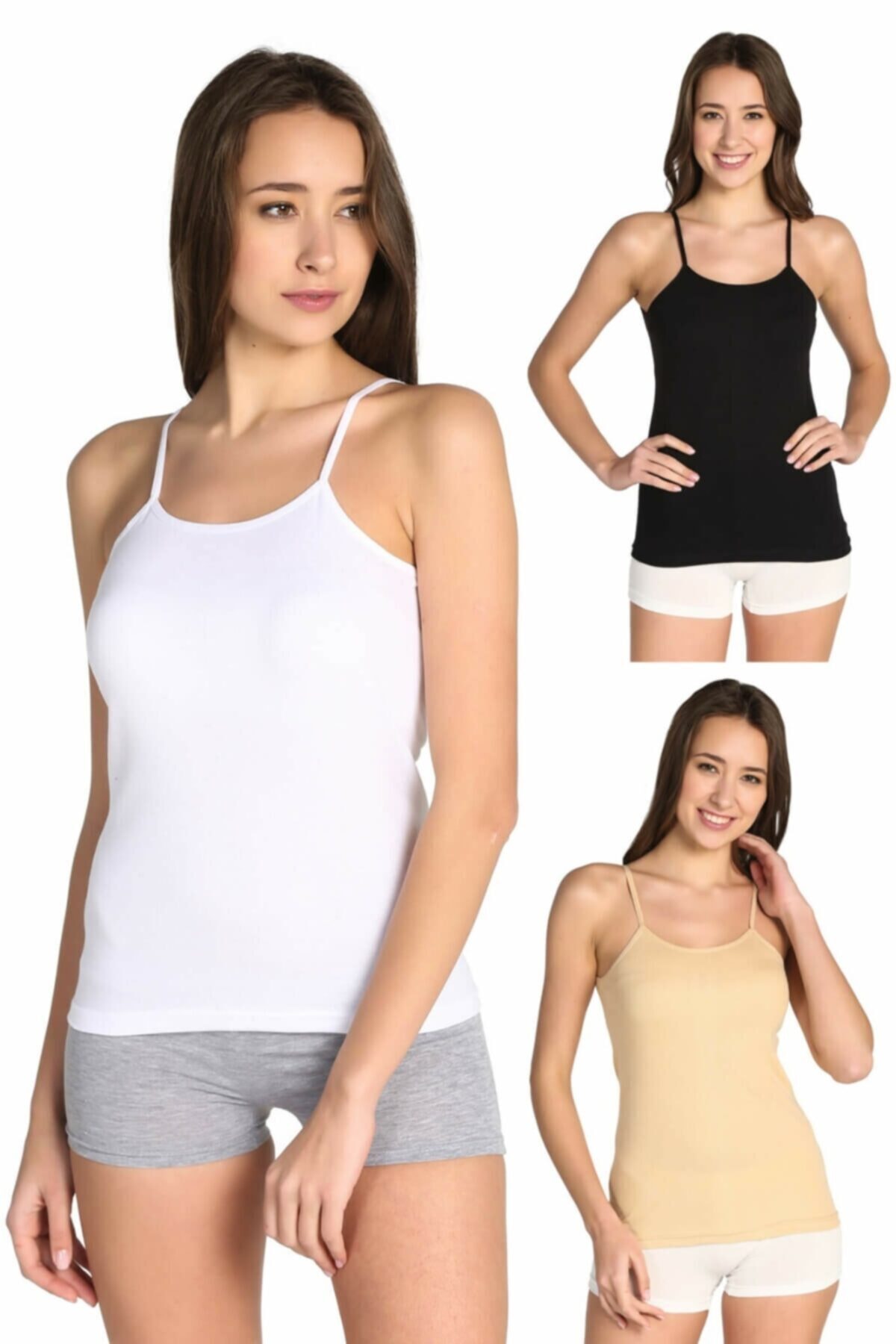 Tutku Pack of 5 Women's Colorful Undershirt with Rope Straps - 0135