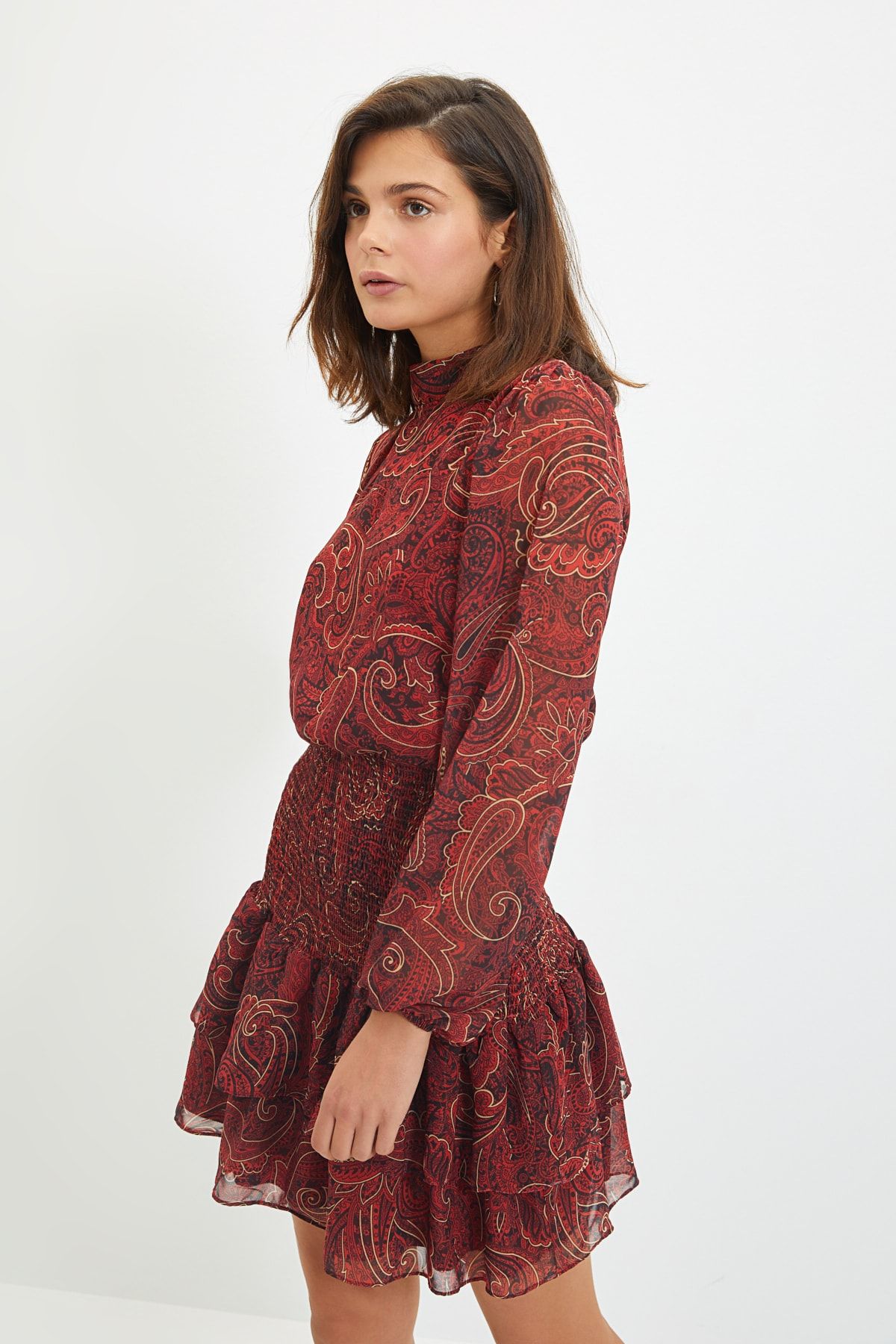 Trendyol Collection-Mehrfarbiges gewebtes Winterkleid mit Paisley-Muster TWOAW21EL1776 2
