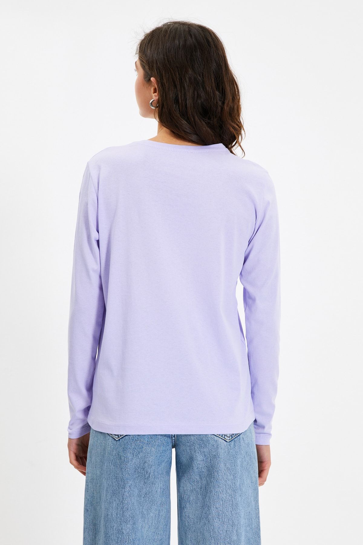 Trendyol Collection-Sötétkék-lila 100% pamut 2 db-os Basic Crew nyakú kötött póló csomag TWOAW21TS0095 4