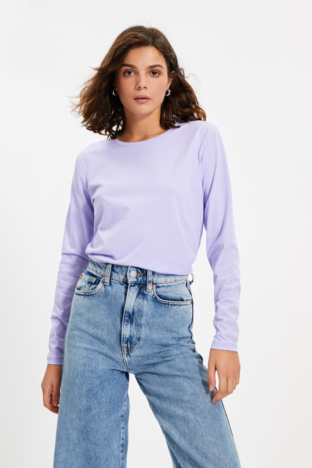 Trendyol Collection-Sötétkék-lila 100% pamut 2 db-os Basic Crew nyakú kötött póló csomag TWOAW21TS0095 8