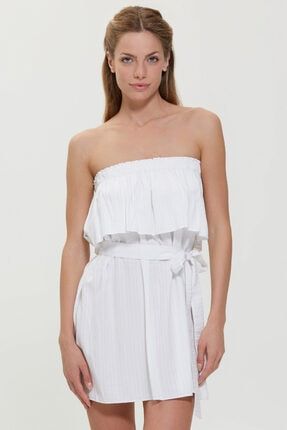 Kadın Beyaz Çizgili Elbise DHB09106013
