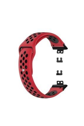 Huawei Watch Fit Elegant Kordon Delikli Çift Renk Silikon Kırmızı dlrc2593369874145