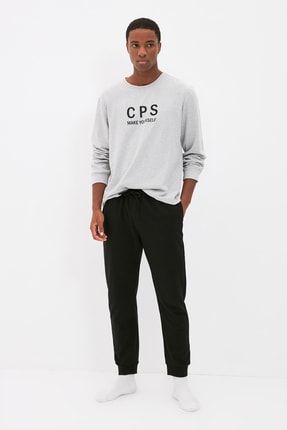 Siyah-Gri Erkek Regular Fit Baskılı Pijama Takımı TMNAW22PT0505