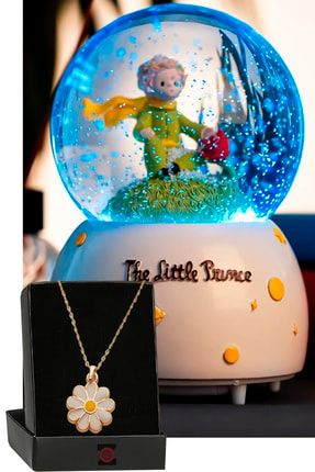 The Little Prince Küçük Prens Renk Değiştiren Işıklı Müzikli Kar Taneli Kar Küresi & Papatya Kolye P2LPKK4242