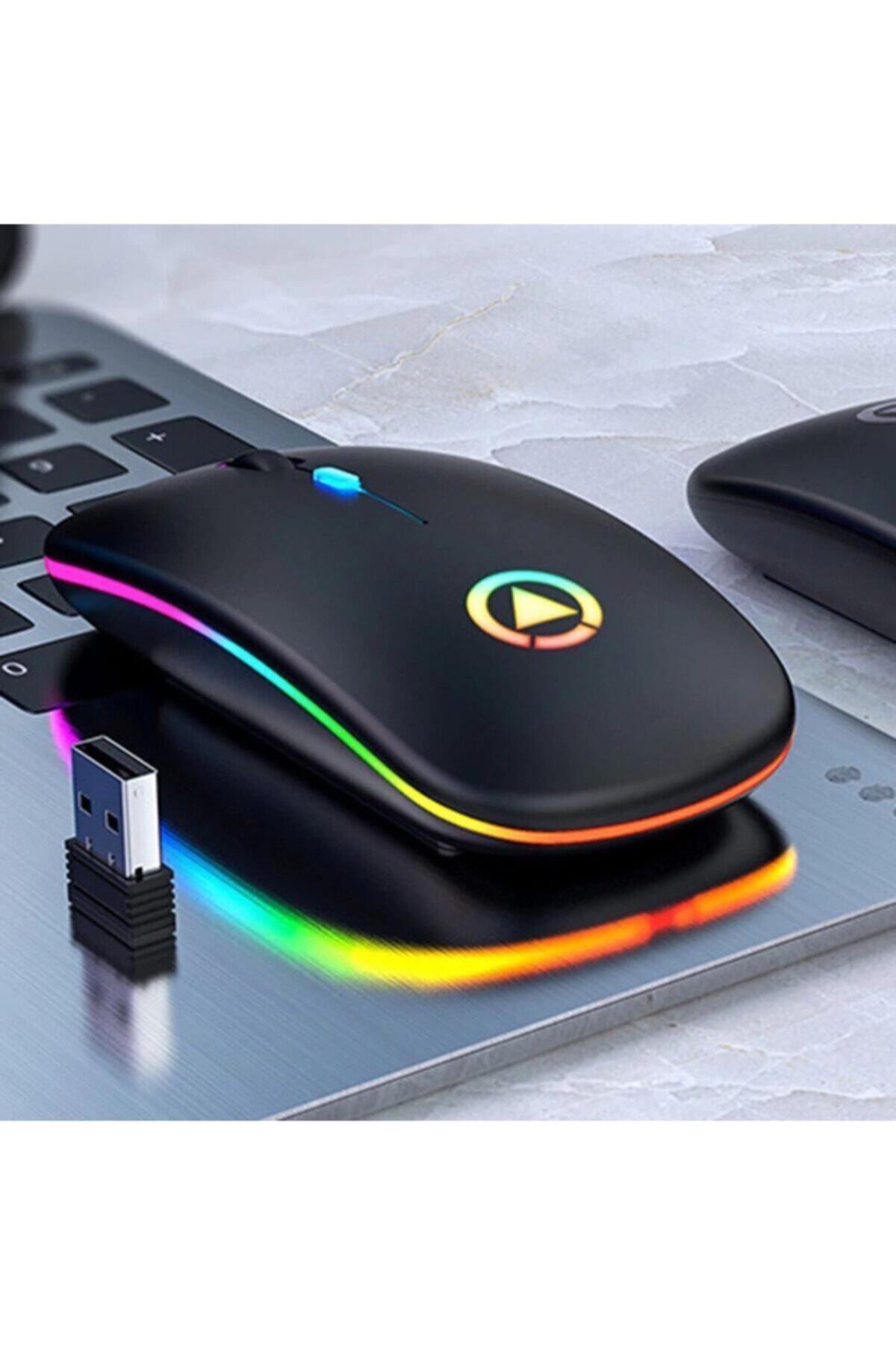 Şarj Edilebilir Kablosuz Led Işıklı Sessiz Optik Mouse 3