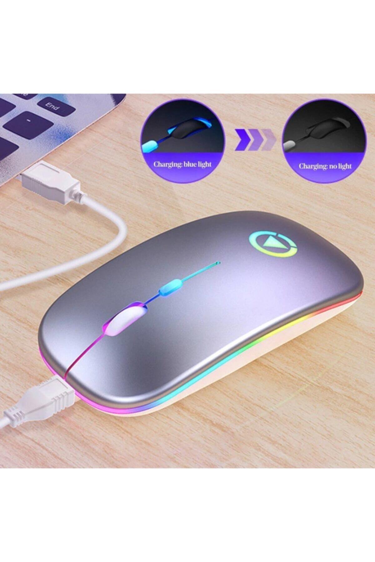 Şarj Edilebilir Kablosuz Led Işıklı Sessiz Optik Mouse 5