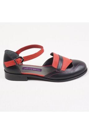 Elle Deri Özel Tasarım Kadın Ayakkabısı Renk Siyah Kırmızı ELLE