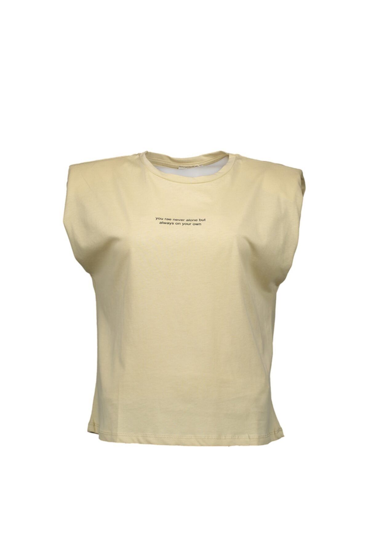 Collezione-Beige Padded Shoulder Detailed Comfortable T-shirt 1