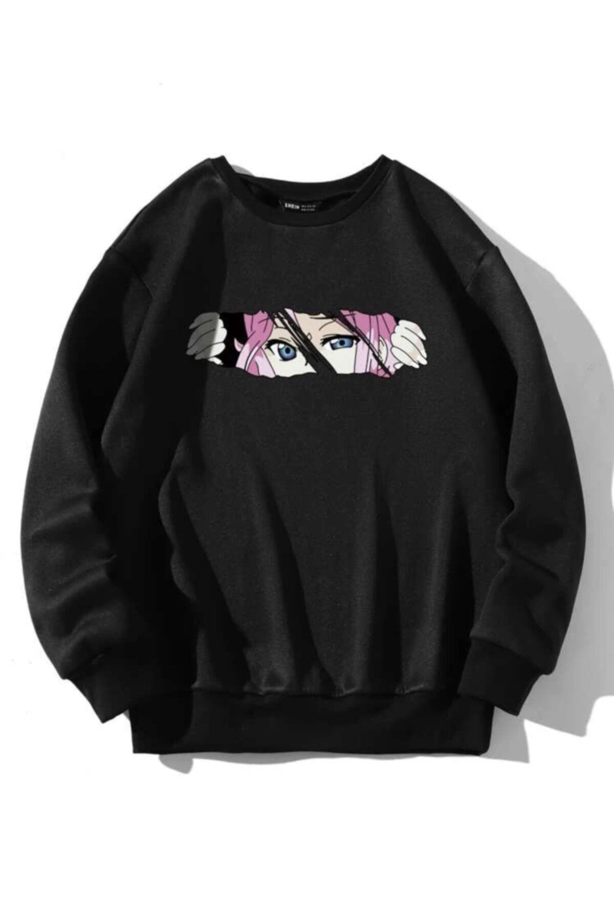 ALİKA-Hanorac oversize de damă negru Anime Face 1