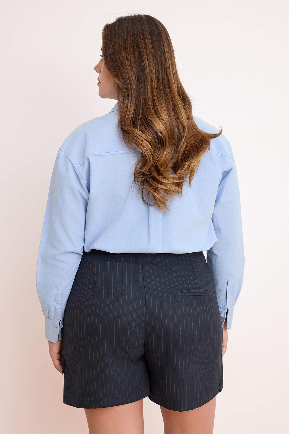 Trendyolmilla  Limited Edition Lacivert Çizgili Mini Büyük Beden Şort Etek TBBSS26AP00006 - Görsel 8