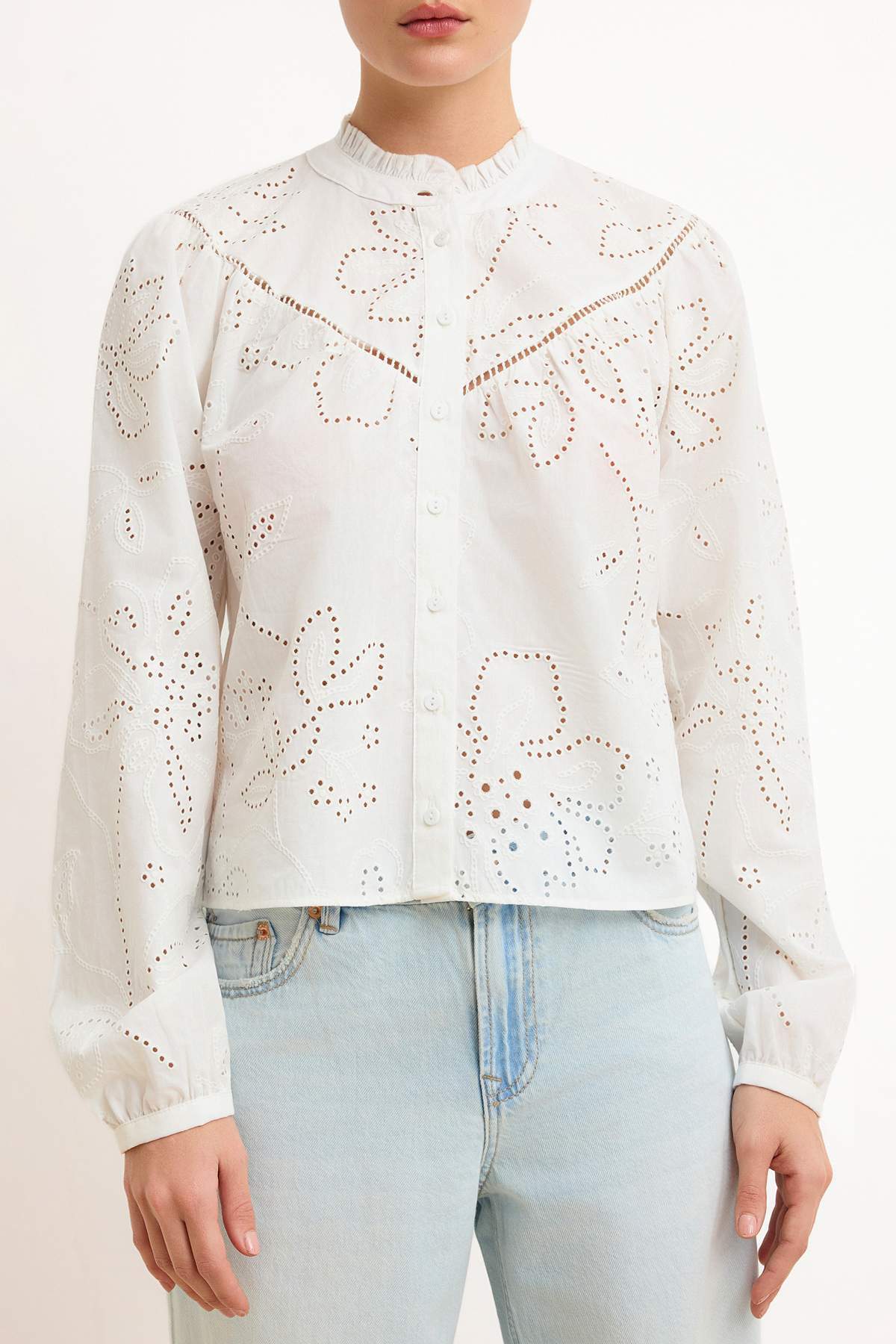 Trendyolmilla  Beyaz Fisto Kedi Merdivenli Boho Gömlek TWOSS26GO00102 - Görsel 3