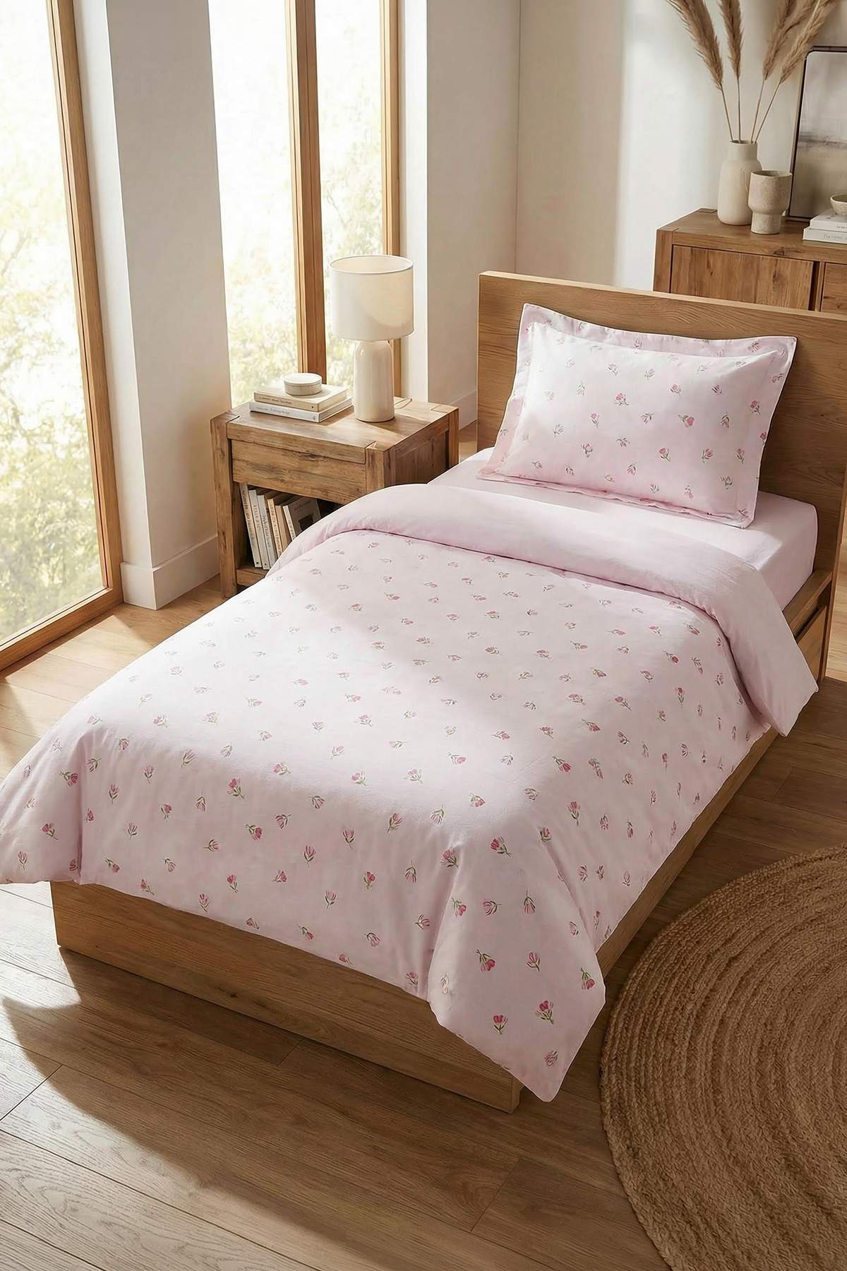 Trendyol Home Single Double-Sided Tulip Patterned Duvet Cover Set Without Sheets Tphss26Tkn00005