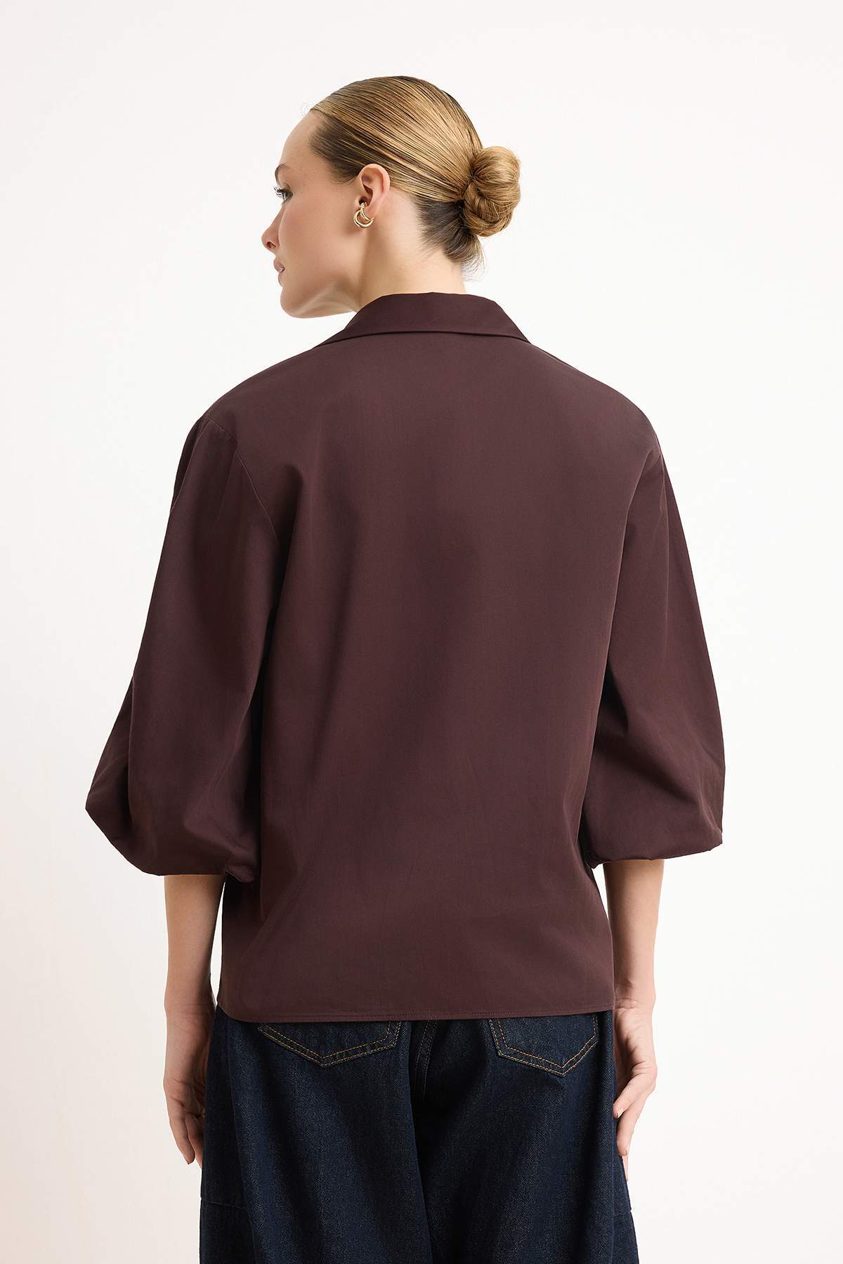 Trendyolmilla  Mürdüm Premium Kalite Pamuk Poplin Gömlek TWOSS26GO00074 - Görsel 4