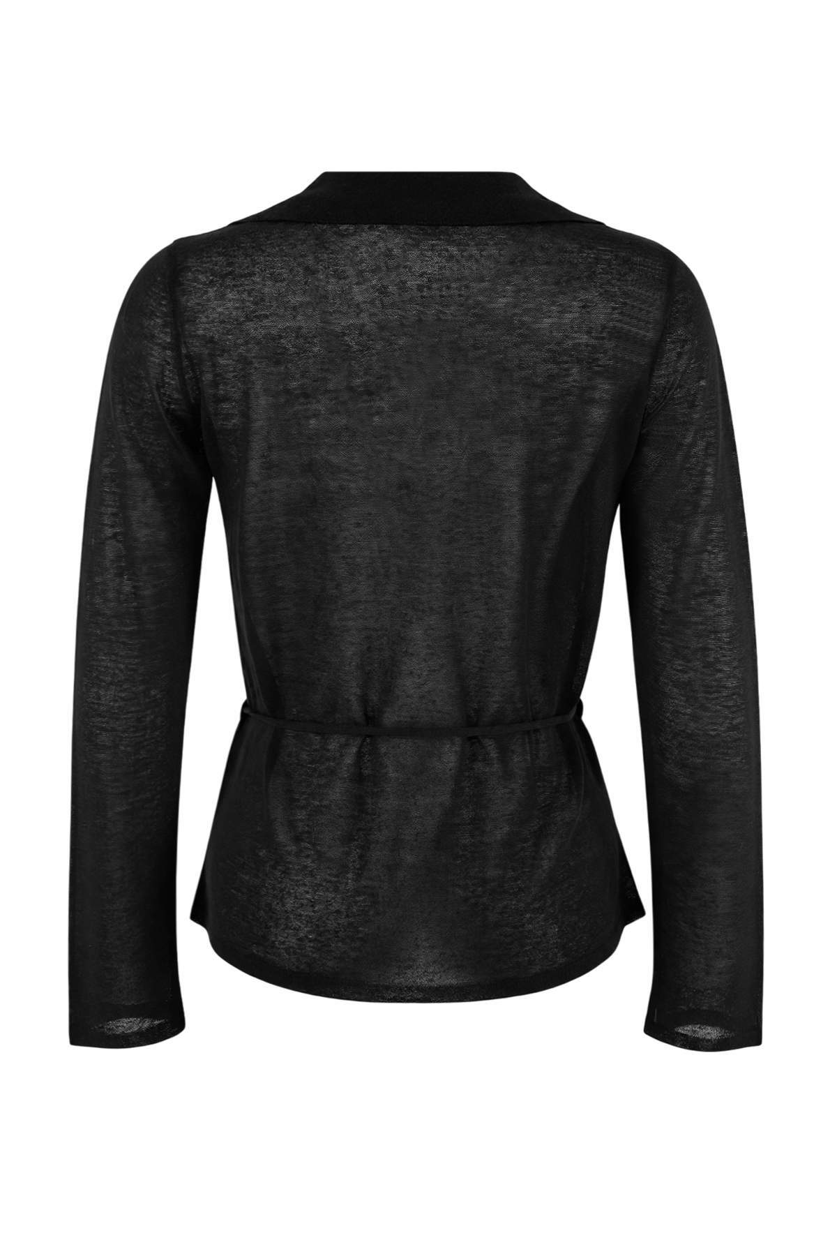 Trendyolmilla  Wardrobe Essentials Siyah Premium İplik Kemer Detaylı Gömlek Yaka İnce Triko Hırka TWOSS26HI00004 - Görsel 6