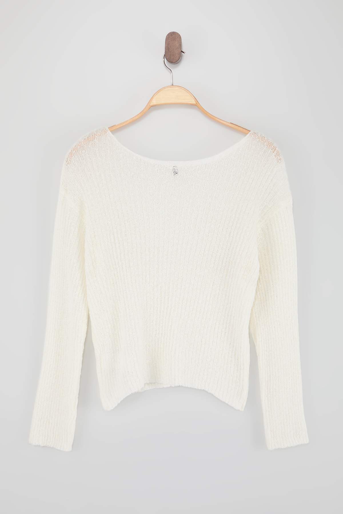 Trendyolmilla  Ekru Yazlık Özel İplik Pamuklu Geniş Kalıp Triko Kazak TWOSS26KZ00014 - Görsel 6