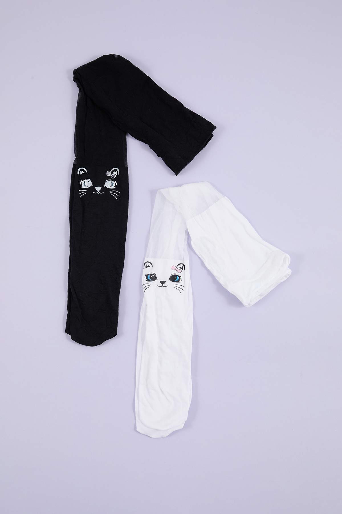 Trendyolmilla Kids Ekru-Siyah 2'li Kedi Baskılı Kız Çocuk Külotlu Çorap TKDSS26CO00019