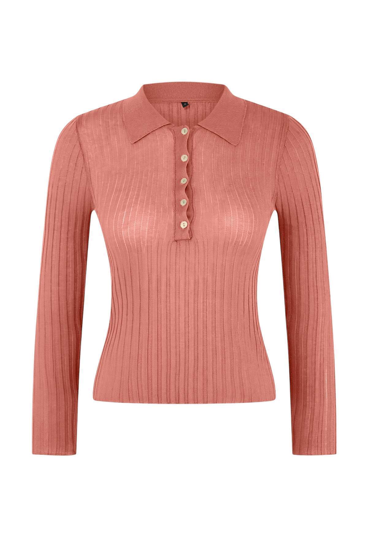 Trendyolmilla  Wardrobe Essentials Kiremit Fitilli Polo Yaka İnce Triko Kazak TWOSS26KZ00004 - Görsel 5