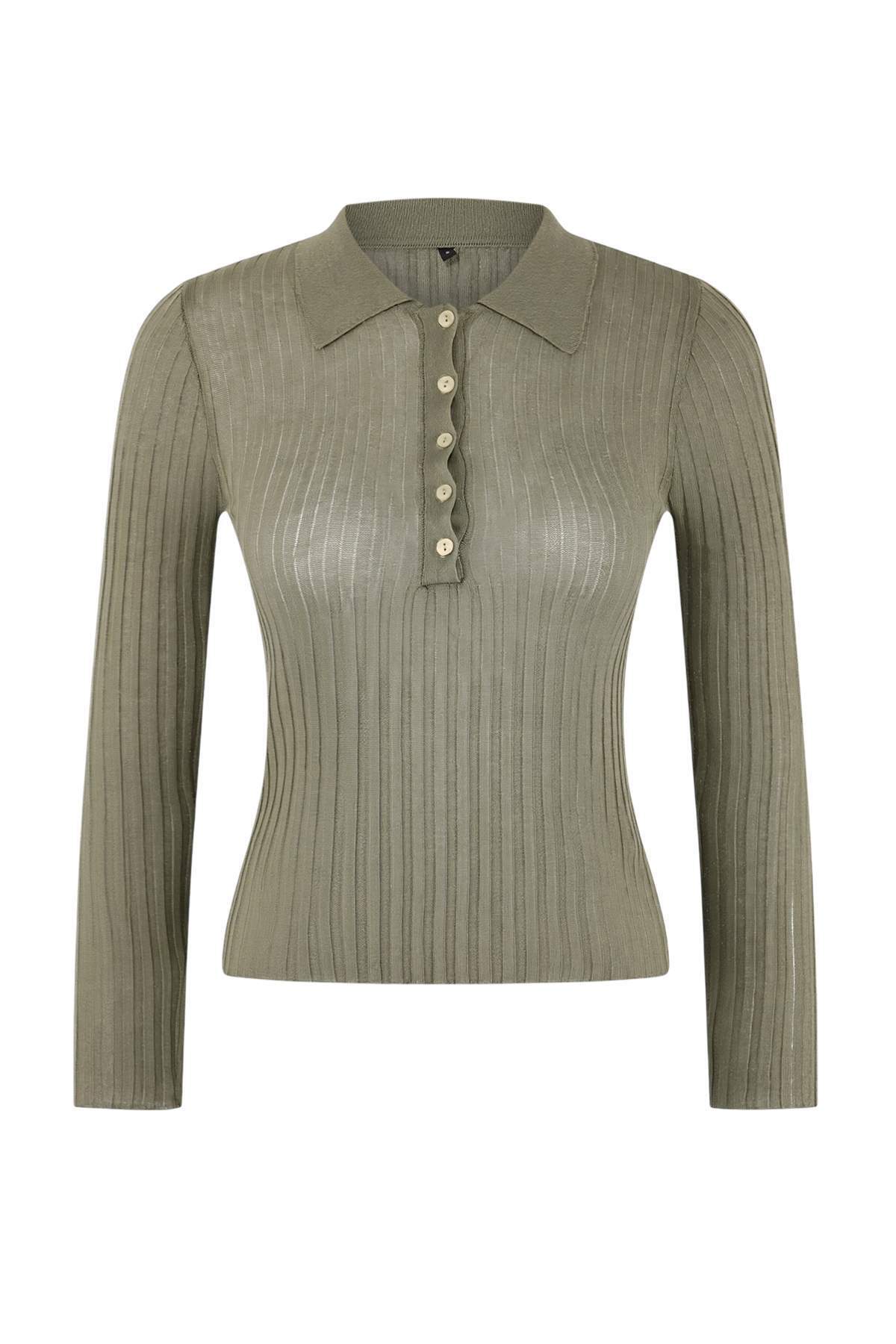 Trendyolmilla  Wardrobe Essentials Açık Haki Fitilli Polo Yaka İnce Triko Kazak TWOSS26KZ00004 - Görsel 5