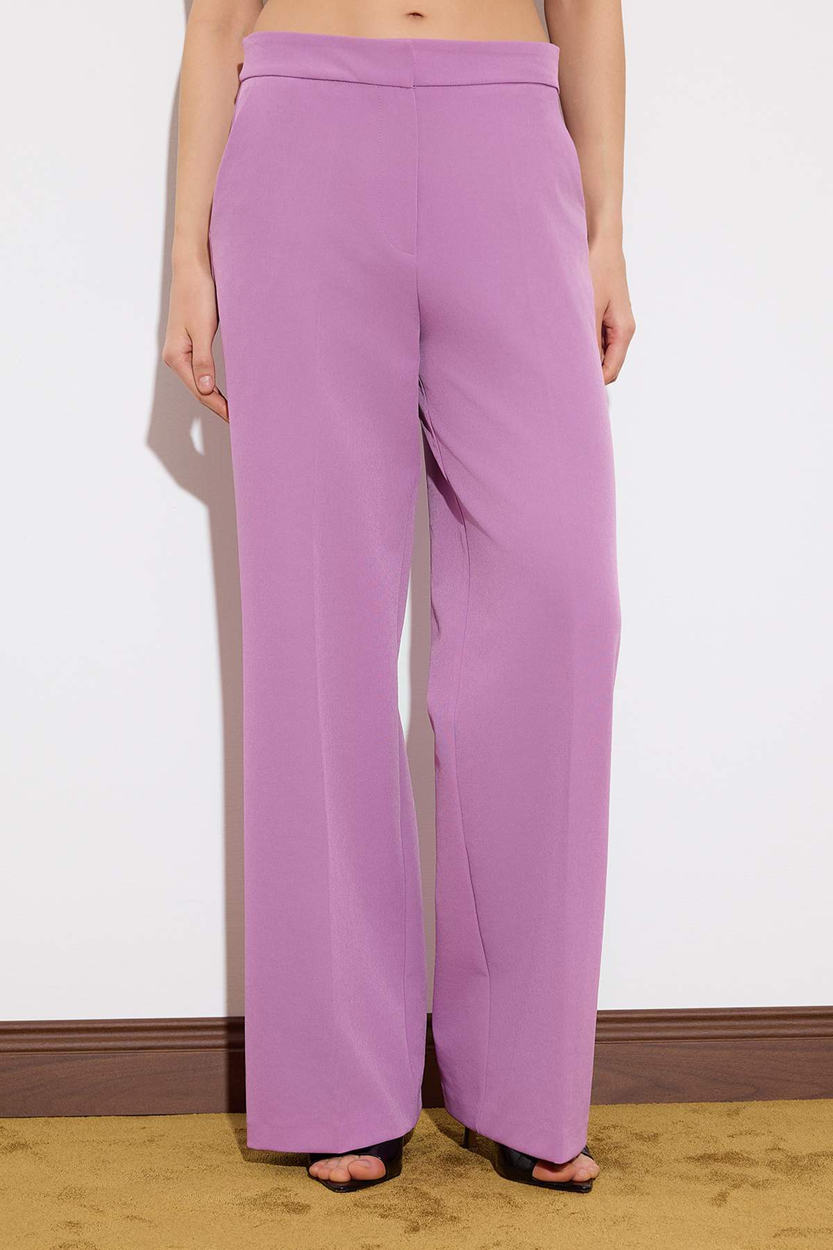 Trendyolmilla  Limited Edition Lila Wideleg Dokuma Premium Pantolon TWOSS26PL00057 - Görsel 5