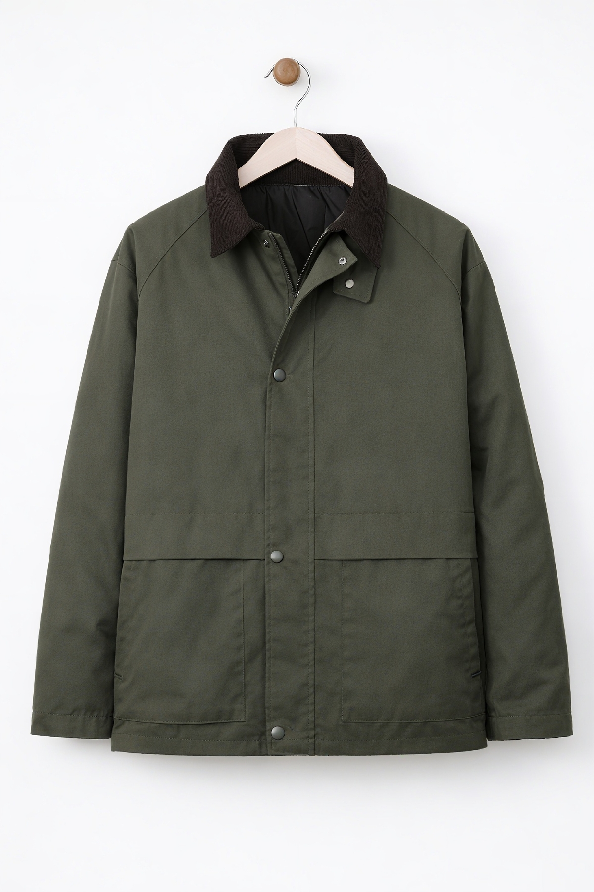 EA LİNE  Haki Regular Fit Kadife Yaka ve Çıtçıt Detaylı Unisex Mevsimlik Mont&Ceket - Görsel 5