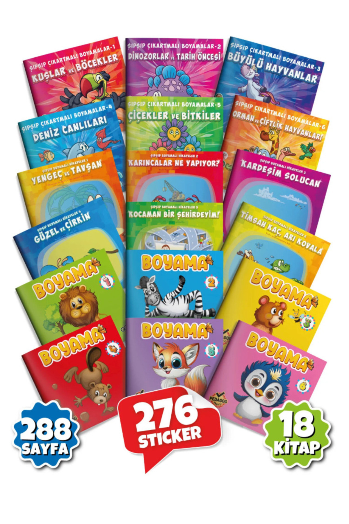 Gong 3-6 Yaş Dev Çocuk Boyama Ve Yapıştırmalı (STİCKER'LI) 18'lı Kitap Seti fotoğrafı 2 (önizleme)